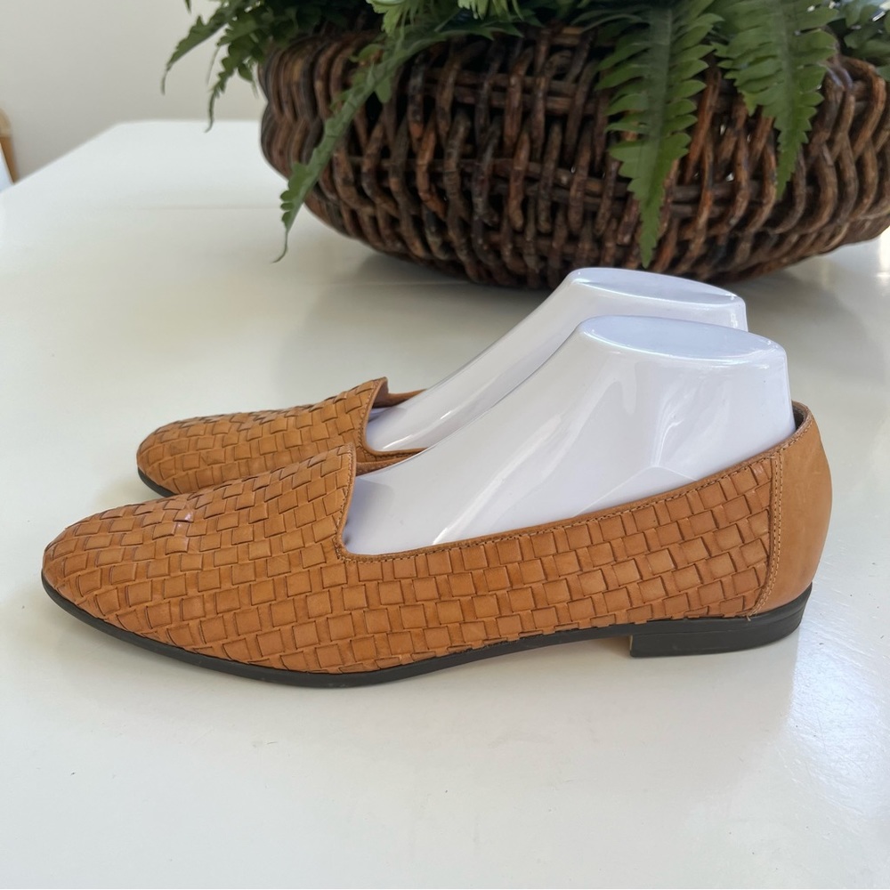 Trotter’s Liz Caramel Woven Leather Slip On Loafer Sz 12 NARROW
